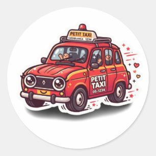 Süßer Kawaii Marokkanischer Roter Petit-Taxi-Stadt Runder Aufkleber