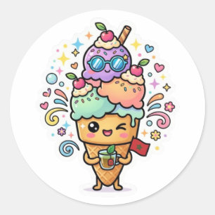 Süßer Kawaii marokkanischer Sommer-Eistee mit Minz Runder Aufkleber