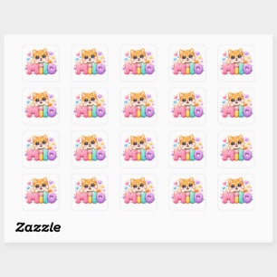 Süßer Kawaii Milo Hund Name Pastell Rosa Funkelnd  Quadratischer Aufkleber