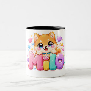 Süßer Kawaii Milo Hund Name Pastell Rosa Funkelnd  Zweifarbige Tasse