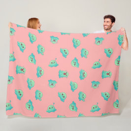 Süßer Kawaii-Mintgrüner-Blobs-Geist-Pastellrosa Fleecedecke