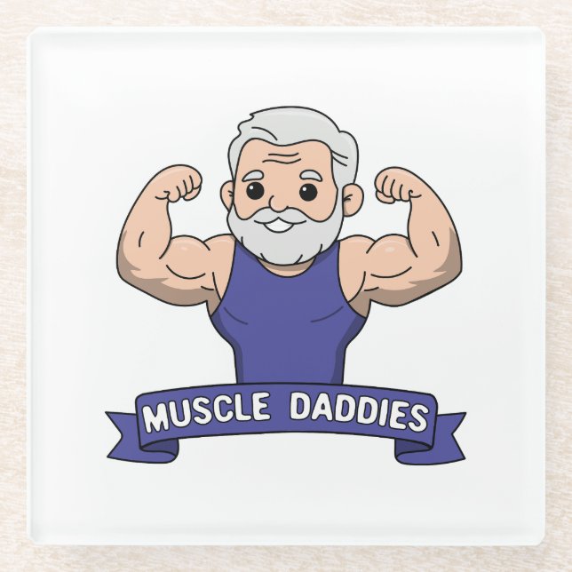 Süßer Kawaii-Muskel-Daddy-Bärtiger-Bodybuilder Glasuntersetzer (Vorderseite)