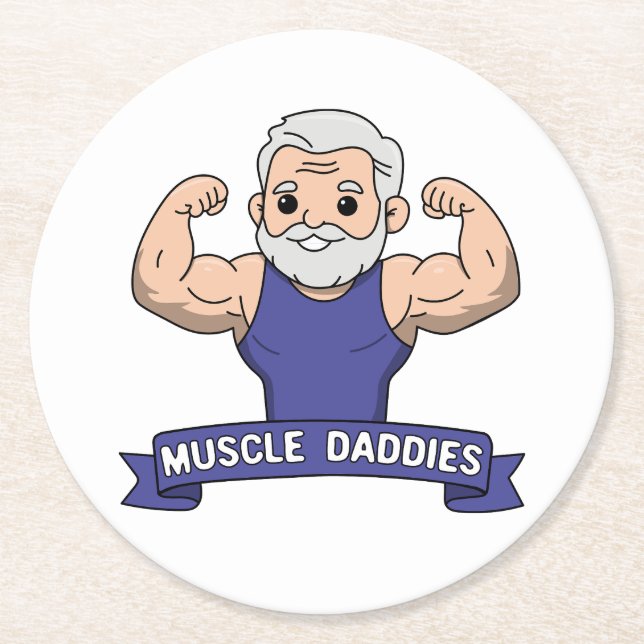 Süßer Kawaii-Muskel-Daddy-Bärtiger-Bodybuilder Runder Pappuntersetzer (Vorderseite)