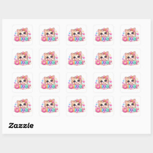 Süßer Kawaii Oliver Katzenname Pastellrosa Funkeln Quadratischer Aufkleber