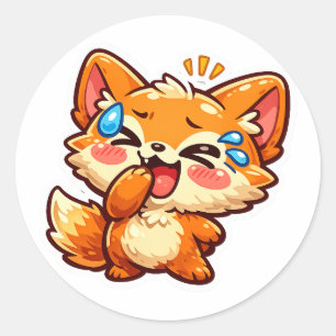 Süßer Kawaii-Orangener Fuchs lacht und weint Träne Runder Aufkleber