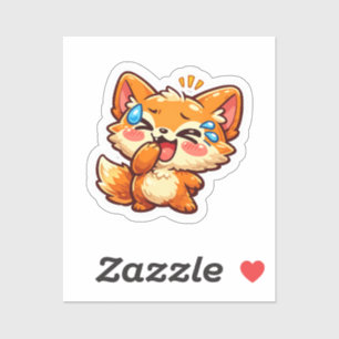 Süßer Kawaii-Orangener Fuchs lacht weinend Tränen- Aufkleber