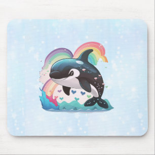 Süßer Kawaii Orca Schwertwal Regenbögen Schmetterl Mousepad