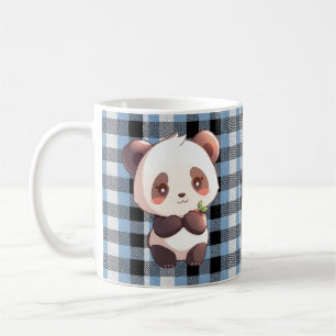 Süßer Kawaii-Panda-Bär Blau Buffalo Karo Kaffeetasse