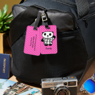 Süßer Kawaii-Panda-Bär-Monogramm Rosa Punkte Gepäckanhänger