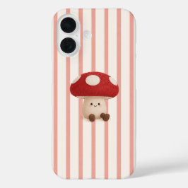 Süßer Kawaii-Pilz auf Handyhülle mit rosa Streifen iPhone 16 Hülle