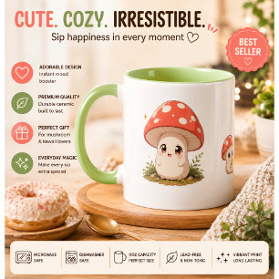 Süßer Kawaii-Pilz-Kaffeebecher – Cottagecore-Holz Tasse