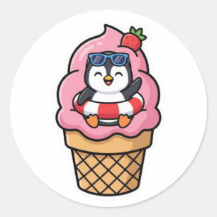 Süßer Kawaii-Pinguin-Eiscreme-Kegel Sommer-BSticke Runder Aufkleber