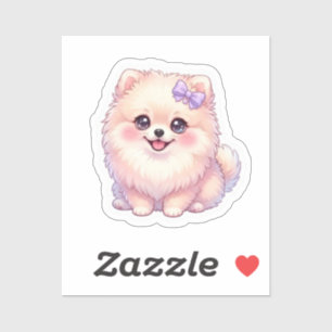 Süßer Kawaii Pomeranian Welpe mit lila Schleife in Aufkleber