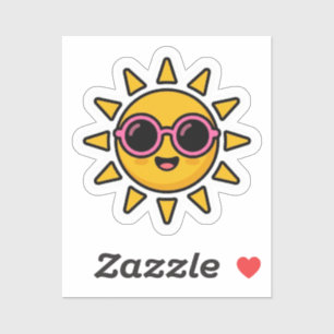 Süßer Kawaii Retro-Sonne mit rosa Sonnenbrille im Aufkleber