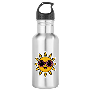 Süßer Kawaii Retro-Sonne mit rosa Sonnenbrille im Edelstahlflasche