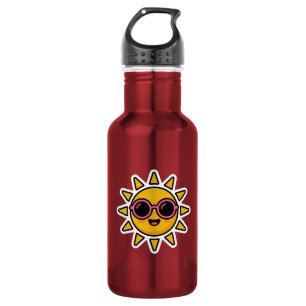 Süßer Kawaii Retro-Sonne mit rosa Sonnenbrille im Edelstahlflasche
