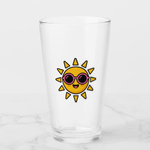 Süßer Kawaii Retro-Sonne mit rosa Sonnenbrille im  Glas