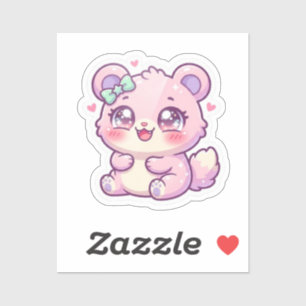 Süßer Kawaii Rosa Bär Pastell Chibi Kätzchen Herz Aufkleber