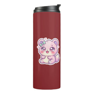 Süßer Kawaii Rosa Bär Pastell Chibi Kätzchen Herz Thermosbecher
