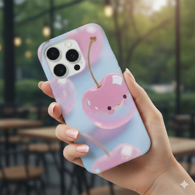 Süßer Kawaii-Rosa-Kirsch-Ästhetik-Handy-Aufkleber iPhone Hülle (Von Creator hochgeladen)