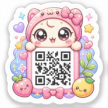 Süßer Kawaii Rosa QR-Code-Charakter Floral Pastell