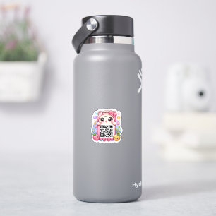 Süßer Kawaii Rosa QR-Code-Charakter Floral Pastell Aufkleber