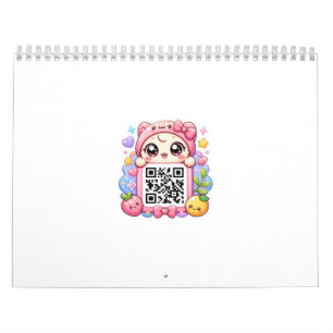 Süßer Kawaii Rosa QR-Code-Charakter Floral Pastell Kalender