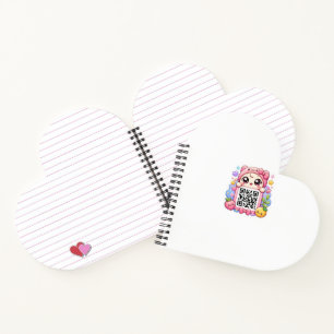 Süßer Kawaii Rosa QR-Code-Charakter Floral Pastell Notizbuch