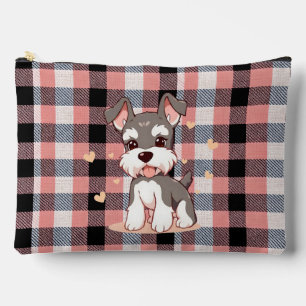 Süßer Kawaii-Schnauzer-Hund Rosa Büffel-Karo Zubehörtasche