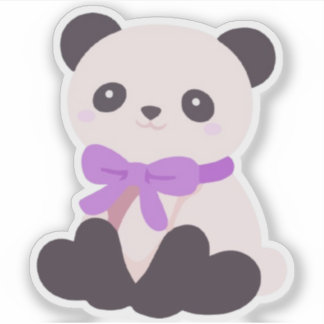 Süßer Kawaii Sitzender Panda Bär Lila Schleife Vin Aufkleber