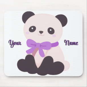 Süßer Kawaii Sitzender Panda Lila Schleife Maßanfe Mousepad