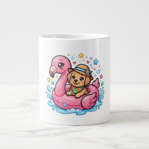 Süßer Kawaii Sommer Welpe Flamingo Pool SchwimmSti Jumbo-Tasse