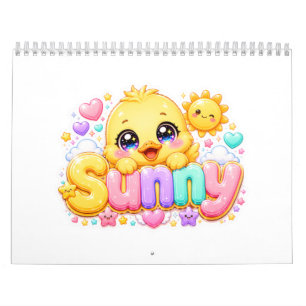 Süßer Kawaii Sonniger Küken Name Pastell Rosa Funk Kalender