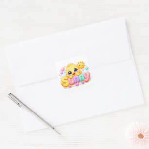 Süßer Kawaii Sonniger Küken-Name Pastellrosa Funke Quadratischer Aufkleber
