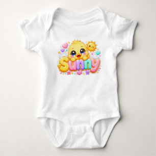 Süßer Kawaii Sonny Küken Name Pastell Rosa Funkeln Baby Strampler