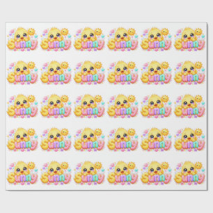 Süßer Kawaii Sonny Küken Name Pastell Rosa Funkeln Geschenkpapier