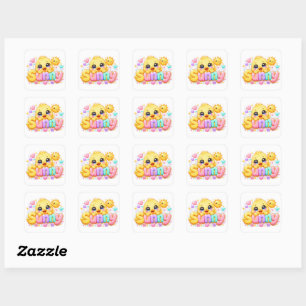 Süßer Kawaii Sonny Küken Name Pastell Rosa Funkeln Quadratischer Aufkleber