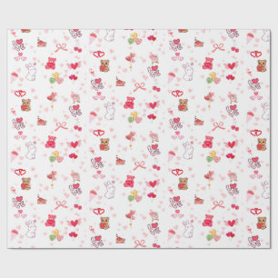 Süßer Kawaii Teddybär & Herzen Valentinstag Wr Geschenkpapier
