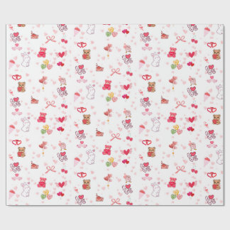 Süßer Kawaii Teddybär & Herzen Valentinstag Wr Geschenkpapier