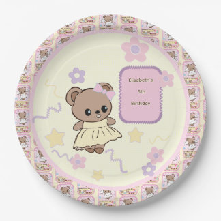 Süßer kawaii Teddybär Mädchen lustig koreanischer Pappteller