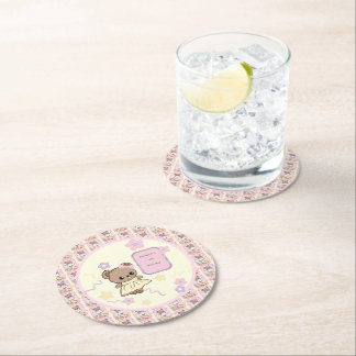 Süßer kawaii Teddybär Mädchen lustig koreanischer Runder Pappuntersetzer