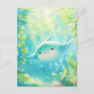 Süßer Kawaii Teufelsrochen Tropisches Riff Postkarte