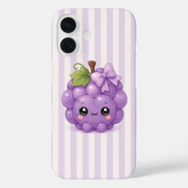 Süßer Kawaii-Traube auf lila gestreiftem Handygehä iPhone 16 Hülle