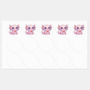 Süßer Kawaii trauriger Axolotl weint mit gebrochen Etiketten