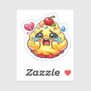 Süßer Kawaii trauriger Cupcake weint mit kaputtem Aufkleber