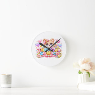 Süßer Kawaii-Vielen-Dank-Teddybär-Pastell-Pi Runde Wanduhr