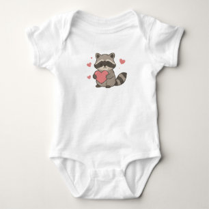 Süßer Kawaii-Waschbär hält Herz Waldtiere Baby Strampler