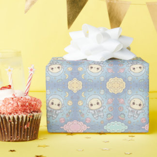 Süßer Kawaii-Weltraum - Astronaut und lächelnder M Geschenkpapier