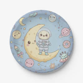 Süßer Kawaii-Weltraum - Astronaut und lächelnder M Pappteller