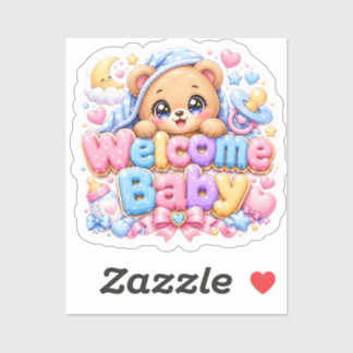 Süßer Kawaii Willkommen Baby Teddybär Pastell Rosa Aufkleber